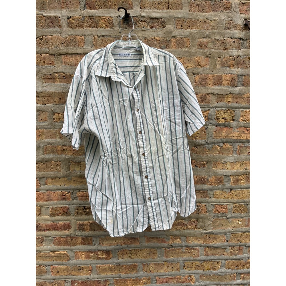 Wentworth Mens XL Short Sleeve Button Down Shirt Striped White Green Vintage